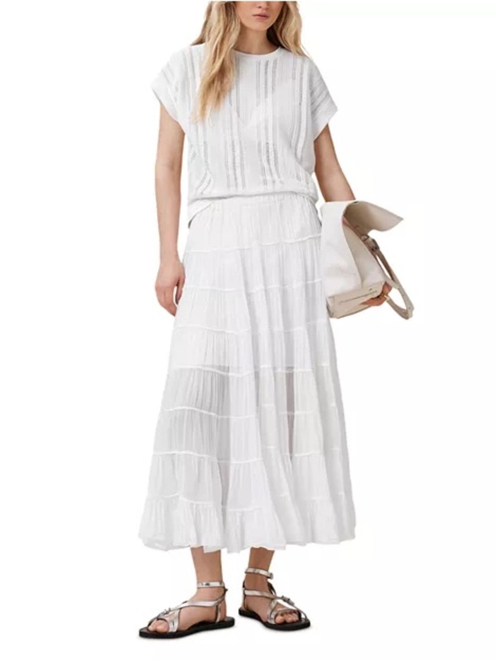 All Saints Eva Tiered Maxi Skirt Chalk White Size US 0 - Picture 3 of 13